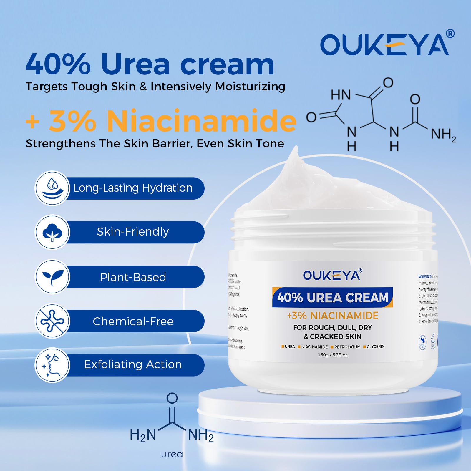 OUKEYA Crema Piedi 40% Urea & 3% Niacinamide, Trattamento Intensivo per Talloni Screpolati, Calli e Pelle Secca, Idratazione Profonda, Per Donne & Uomini (2 Pezzo)