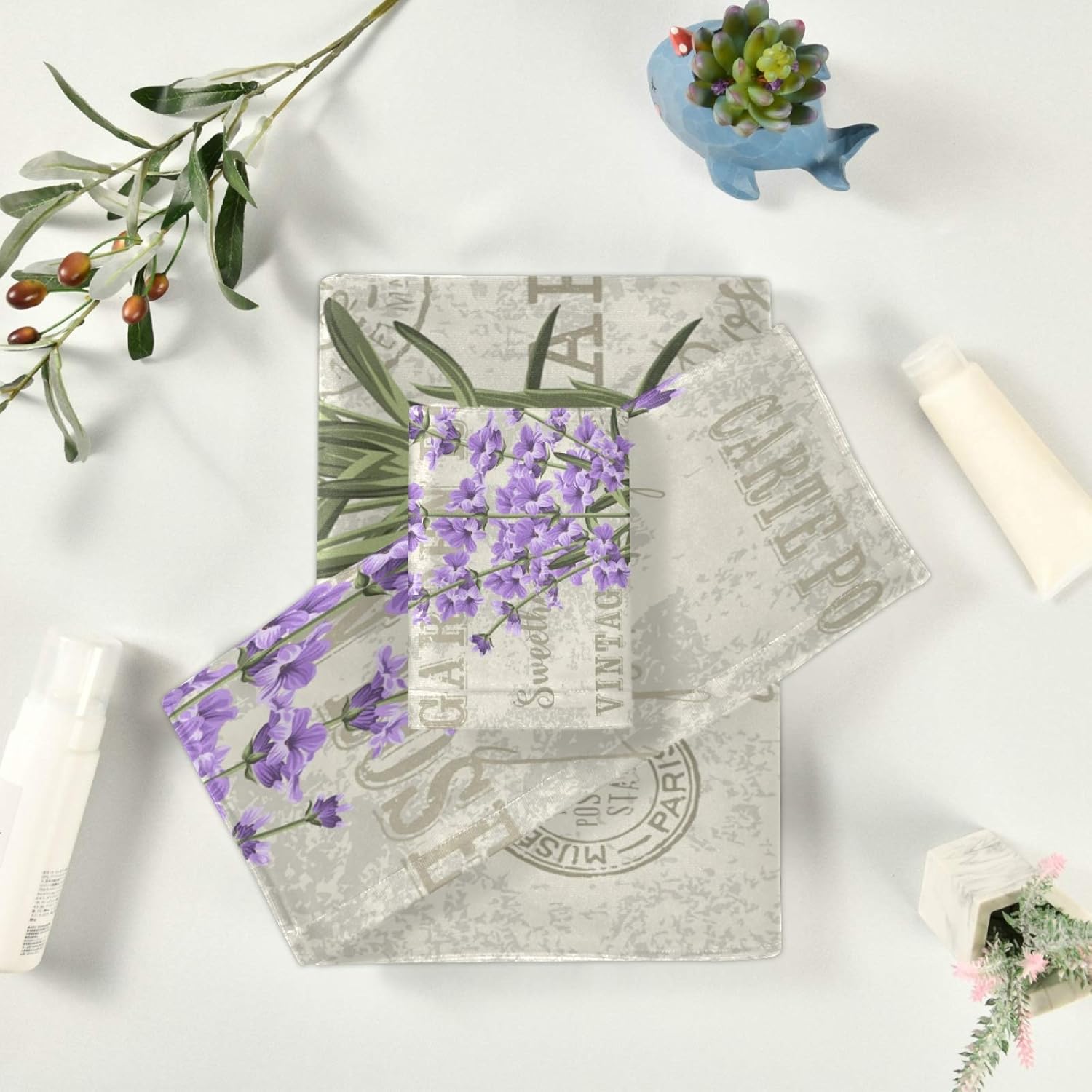 ALAZA Elegant Purple Lavender Bath Towel Set Luxury Decorative Set of 3, 1 Bath Towel 1 Hand Towel 1 Washcloth Soft Multipurpose for for Bathroom Hotel Gym Yoga Spa