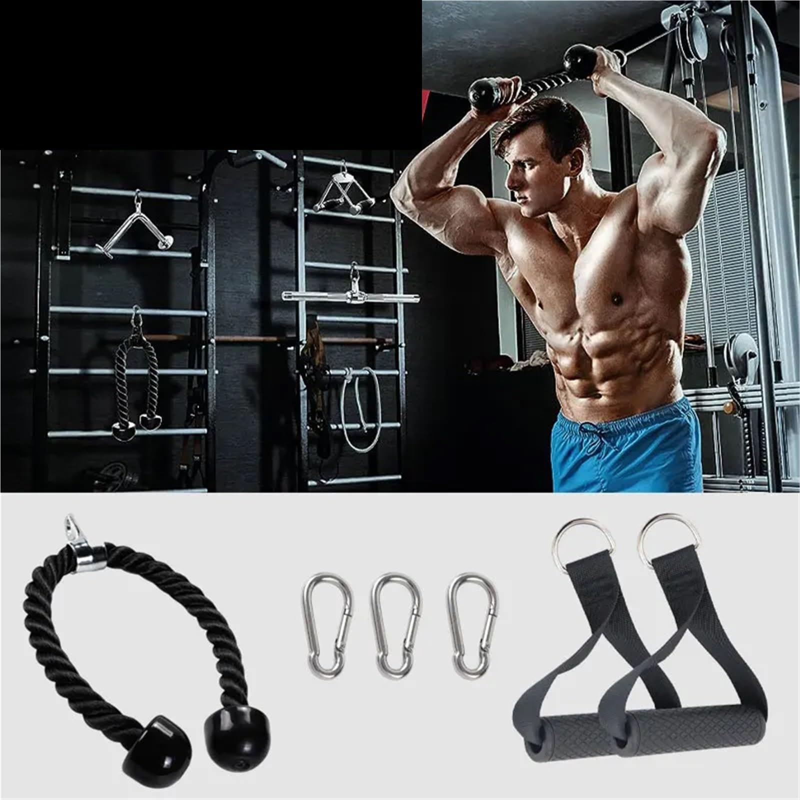 Corda per tricipiti Set di Sette Pezzi con Corda a Doppia estremità, Allenamento la for bicipiti e tricipiti