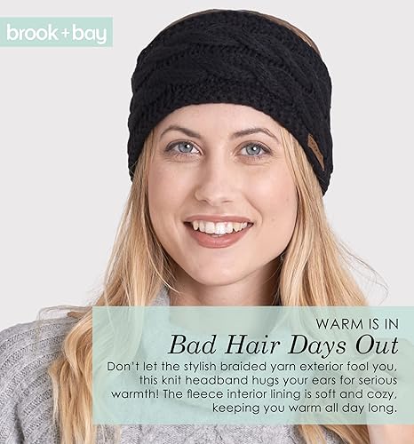 Miniatura 2 de Diadema de invierno para mujer con forro polar punto trenzado suave elástica y gruesa para la cabeza OSFM