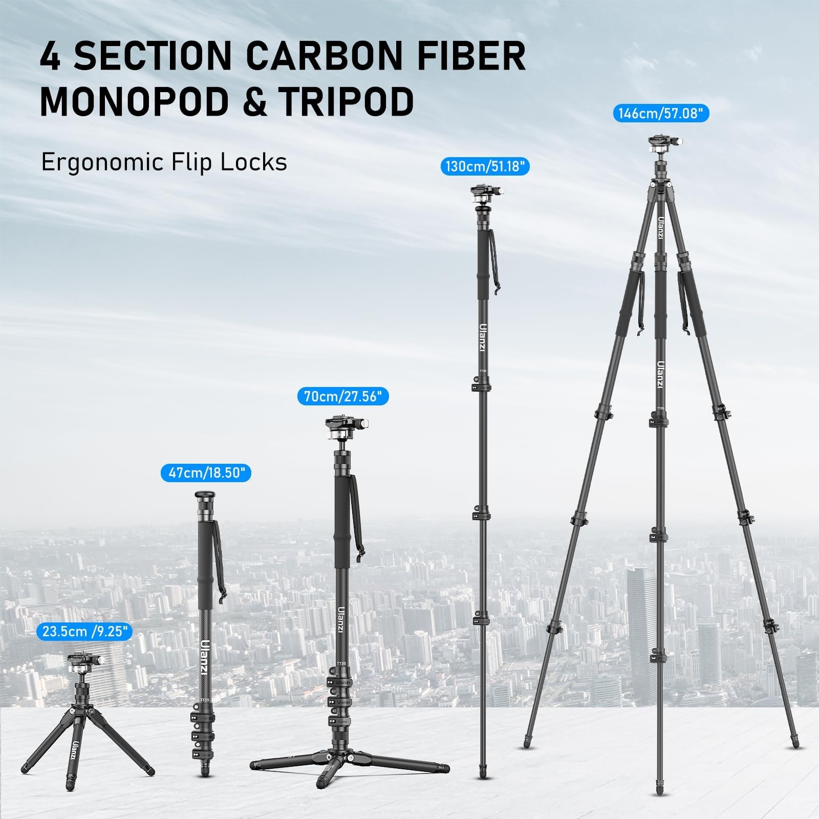 ULANZI TT35 Hiking Stick Tripod Kit, Travel Camera Tripod Monopod