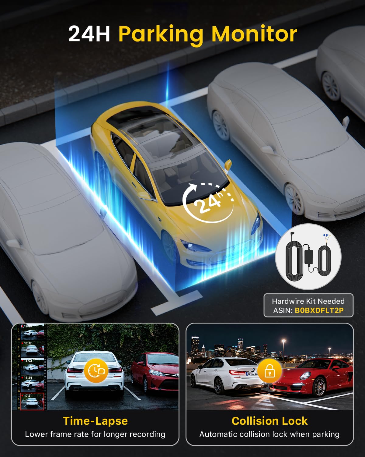 GKU Dash Cam Auto 4K+1080P, 5GHz WiFi Telecamera per Auto con Scheda SD 64G, Dashcam Auto 170° Grandangolo,Super Visione Notturna,WDR,G-Sensor