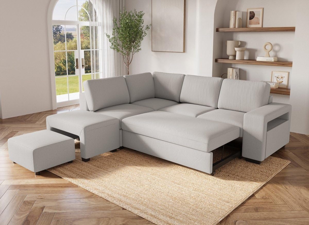 DecoInParis Canapé d'angle Convertible en Tissu Beige ALBAN - Angle Gauche