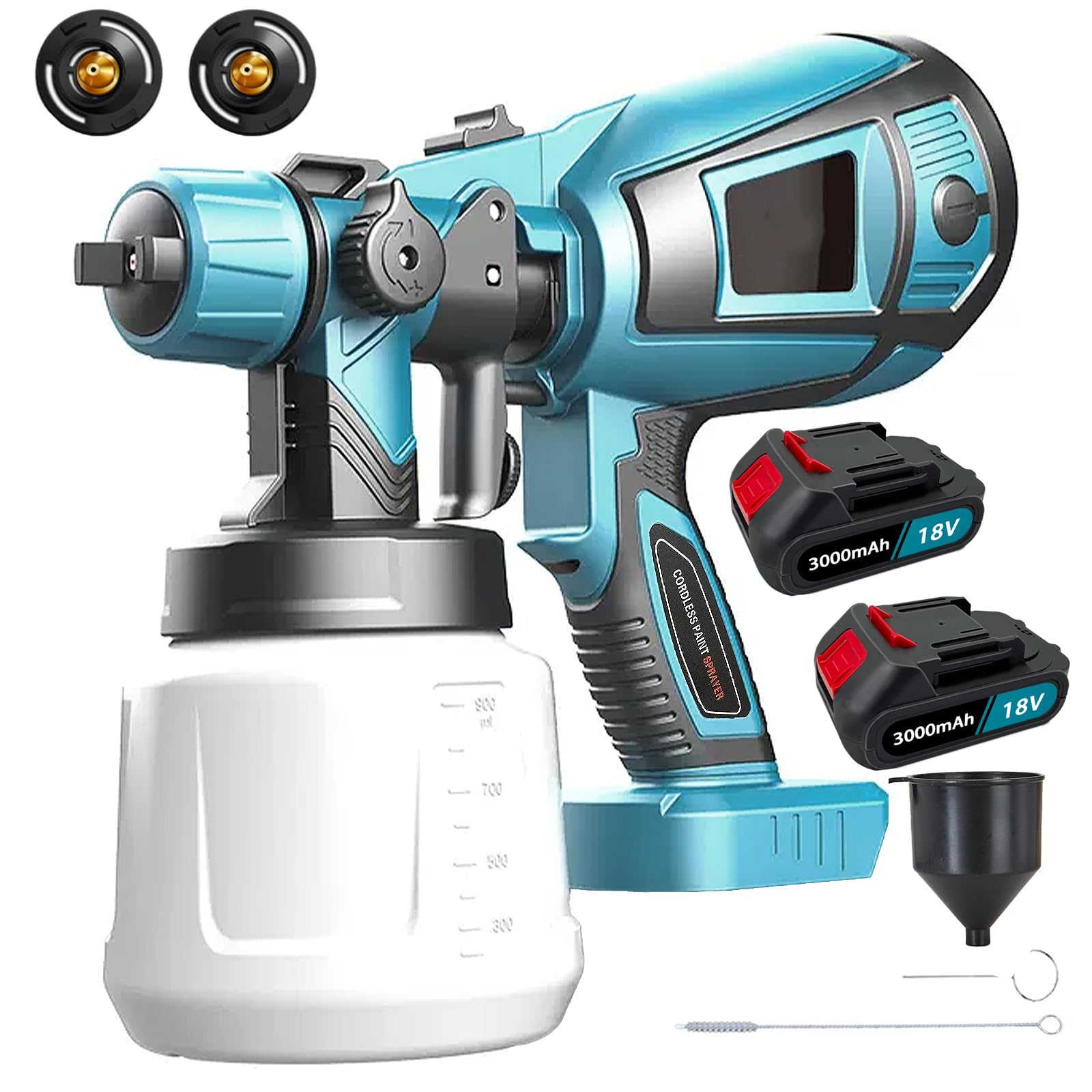 Cordless Fence Paint Sprayer 550W, Paint Sprayer 1000ml, 3 Spray Patterns with 2x 3000mah battery and charger, Paint Spray Gun for Fencing and Decking, Electric Paint Sprayer Kit