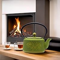 Vista 7 de Cast Iron Teapot with Sunflower Pattern,SECHUDO Tea Kettle Coated with Enameled Interior for Loose Tea,Green Cast Iron Teapot with Stainless Steel