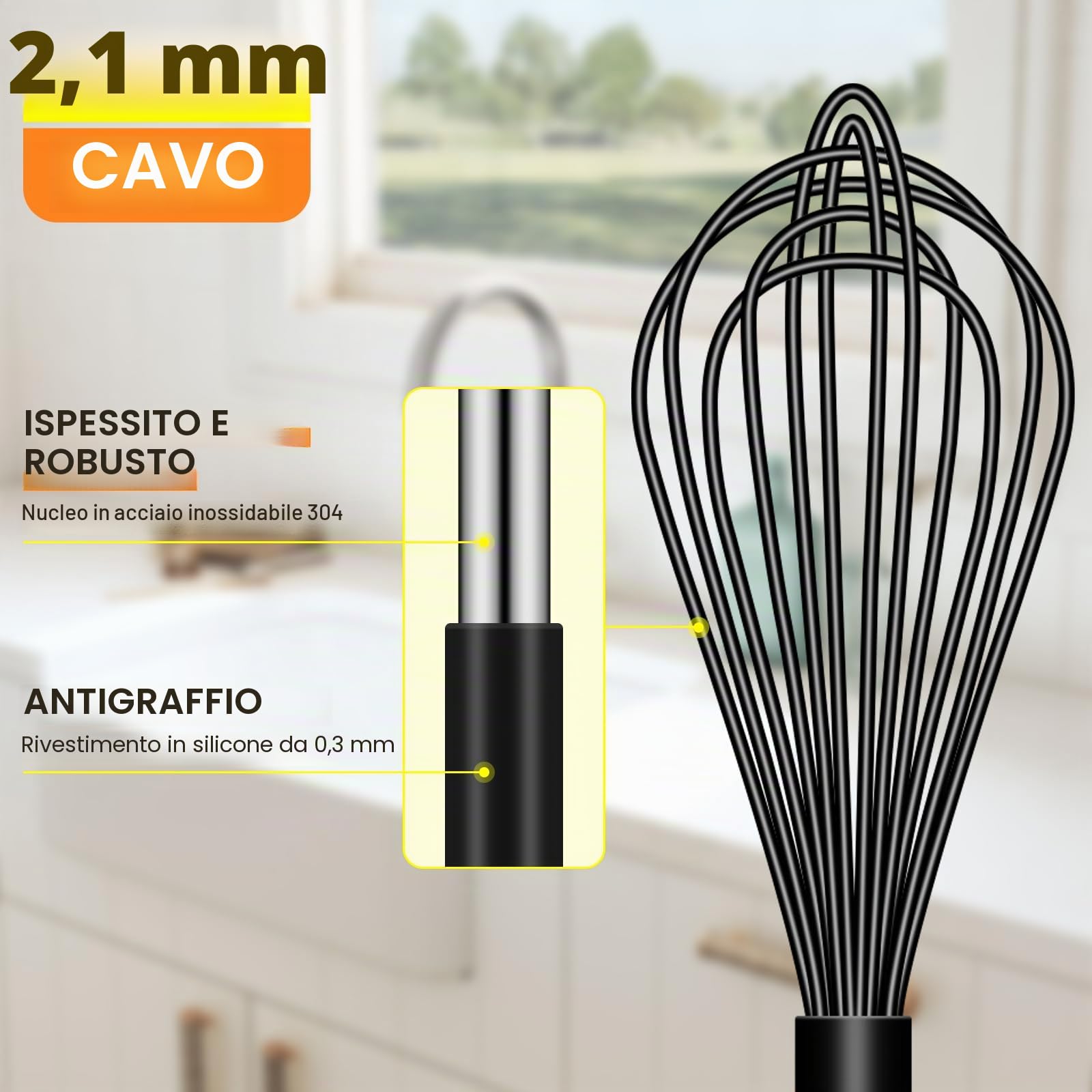 HOTEC Set di 4 fruste in silicone per cucinare fruste a palloncino per cucinare fruste per uova, con manico antiscivolo per pentole antiaderenti, perfette per cucinare, mescolare, sbattere e mescolare