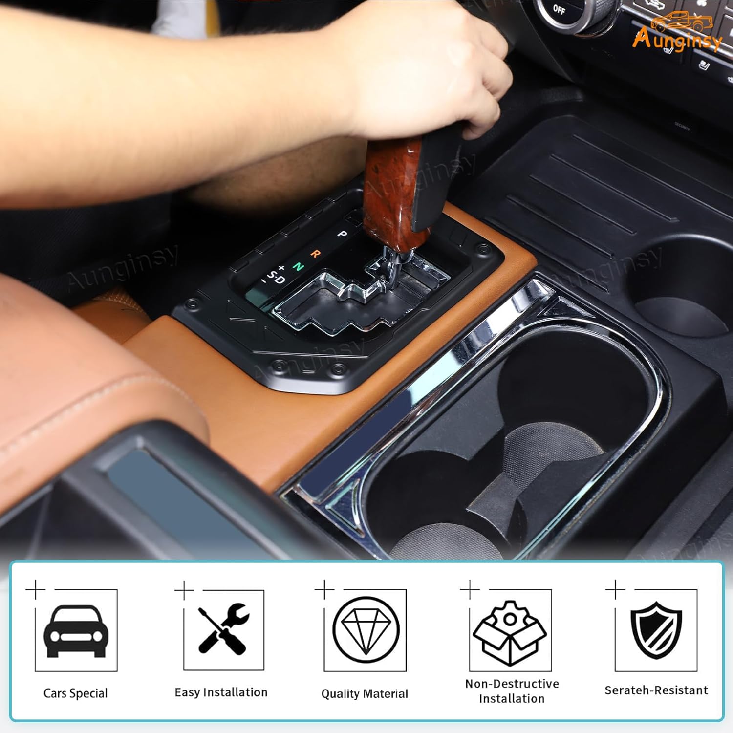 Aunginsy Center Console Gear Shift Panel Trim Cover Compatible with Toyota Tundra 2014-2021, ABS Car Central Control Gear Shifter Panel Decorative Frame Scratch Protection Accessories, Mech Style