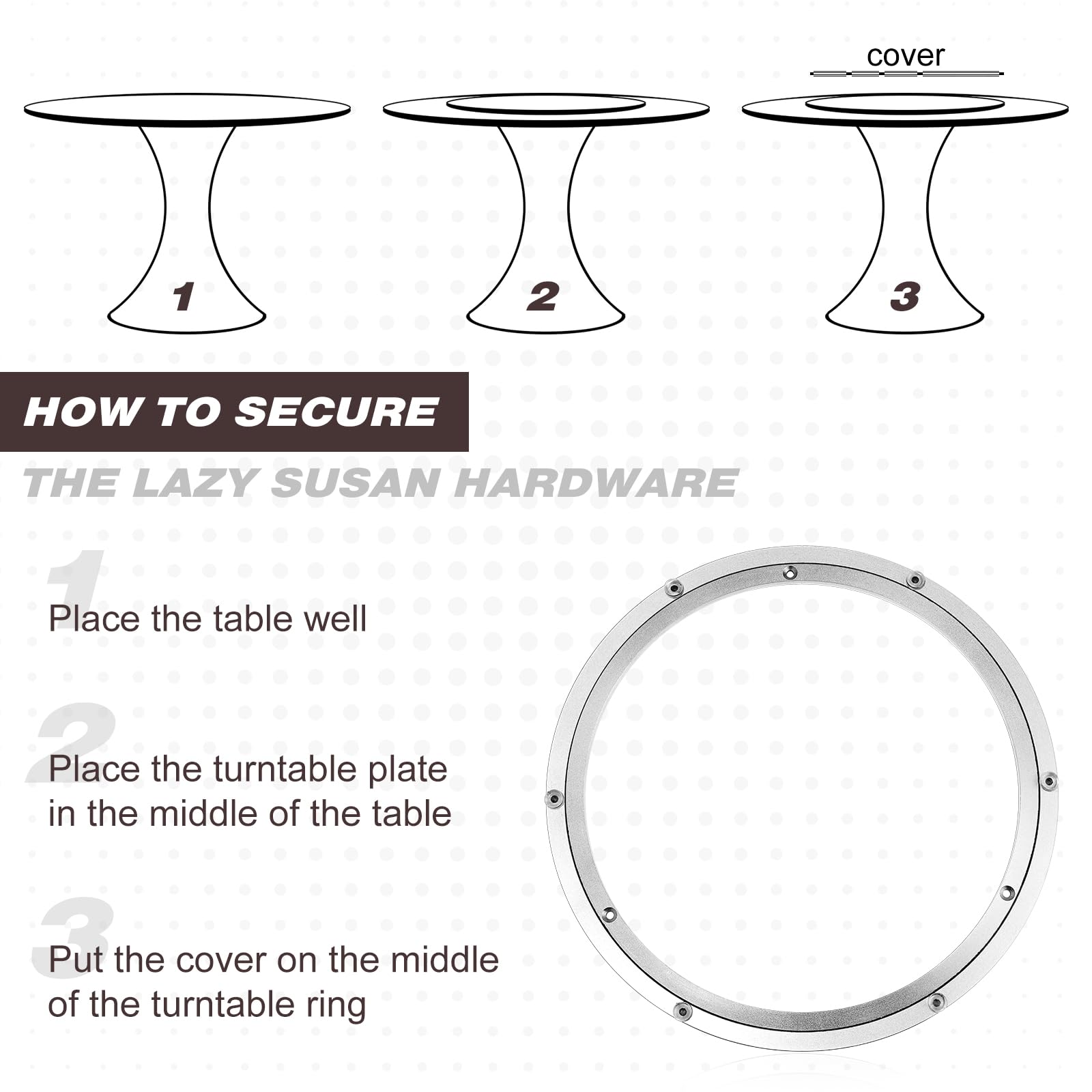 Paquete de 2 piezas de 14 pulgadas Lazy Susan Hardware de aleación de aluminio giratorio de hardware resistente Lazy Susan Mecanismo de anillo para cocina, mesa de comedor 6