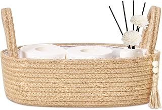 ABenkle Boho Jute Rope Storage Basket - Toilet Paper Holder for Tank, Woven Bathroom Organizer, Versatile Decor 13x6x4 Inches