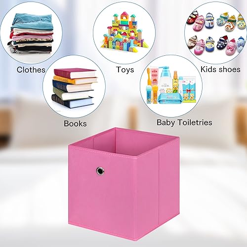 Miniatura 3 de DABEACT Contenedores de almacenamiento de tela, cubos de almacenamiento de tela de 11 pulgadas, cubos de almacenamiento plegables con asas dobles