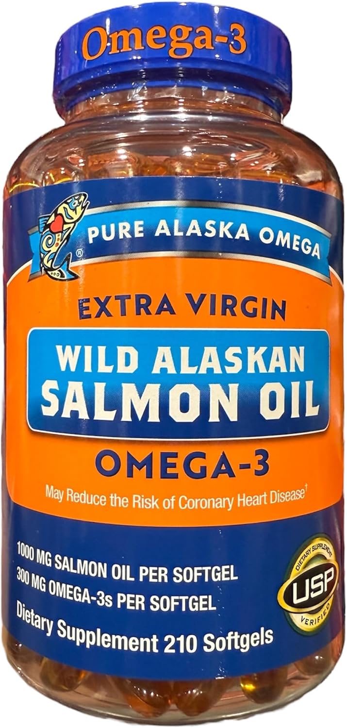 Omega3 Pure Alaskan's Extra Virgin Wild Alaskan Salmon Oil, 210 Softgels, 1000mg per Softgel, 105 Servings; New Packaging;1 Pack