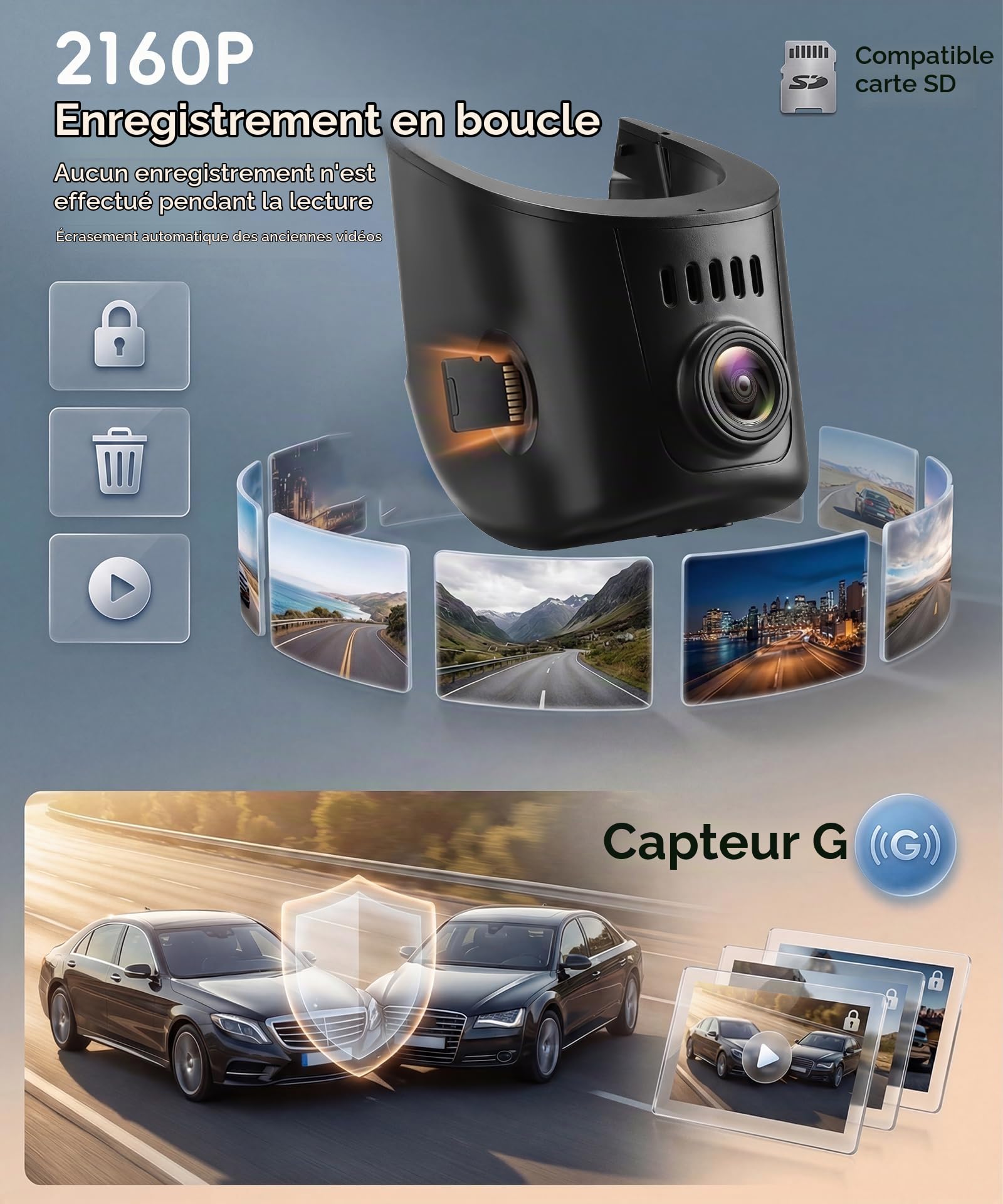 4K Dashcam Voiture pour Audi A4, A6, Allroad, A3, A5, Q5, S4, S6, Q7, A8, S8, TT, A7, S5, Q3, S3, S7, RS3, RS5, RS6, e-tron 2019-2026(Modèle A), Style OEM, Capteur G,WiFi, Caméra Embarqué 2160P