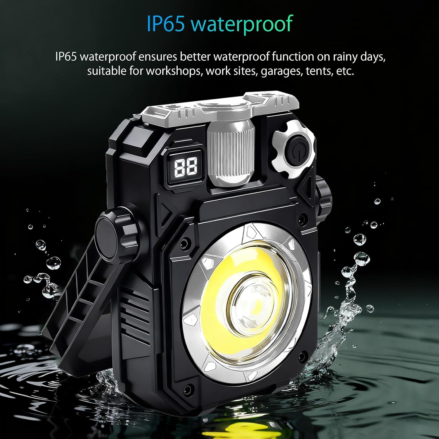 Solar cob Work Light Rechargeable Magnetic Work Lights 1500lm, IP65 Waterproof Solar USB Rechargeable LED Flashlight with 1/4" Tripod Mount, 360° Rotatable for Car Repair, Garage, Emergency (Black)