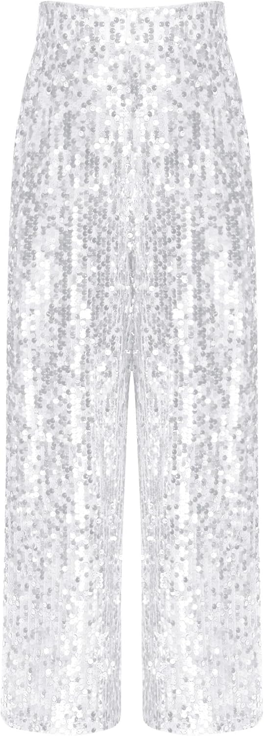 Sywiyi 2pcs Girls Dance Outfits Cropped Sequin Top Pants Set Kids Hip Hop Dance Costumes for Dress Up Party Y Silver 12 Years