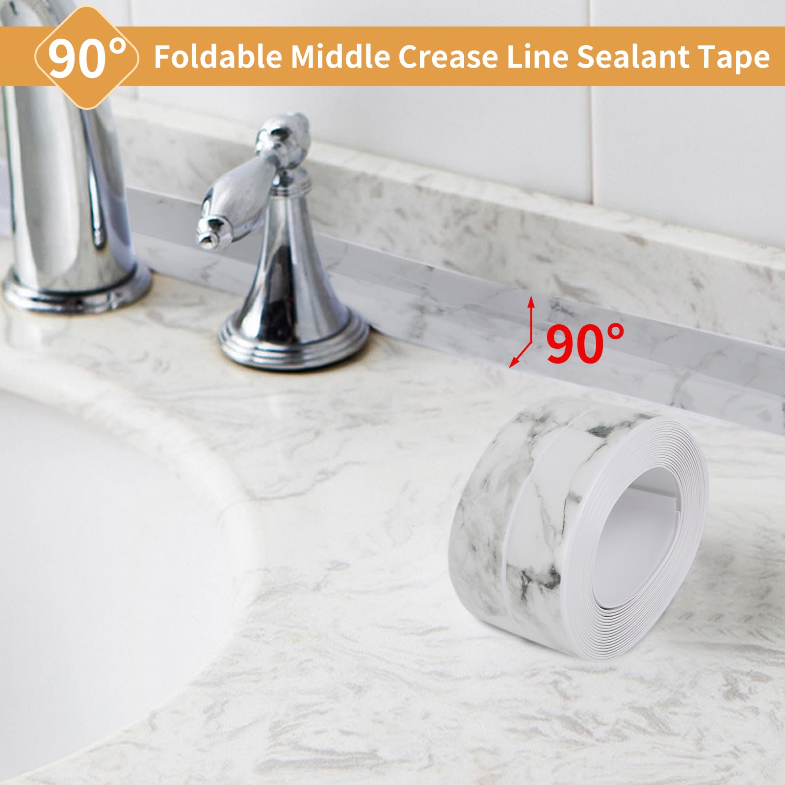Battiscopa morbido, autoadesivo, nastro sigillante in PVC, per doccia, cucina, bagno, toilette, soffitto (10 rotoli, marmo)