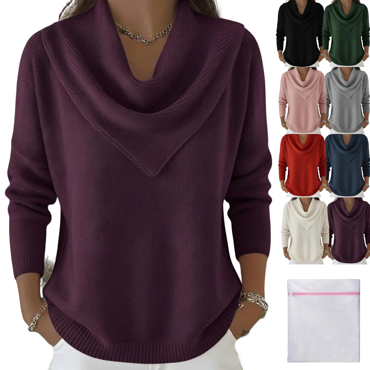 Elegant Retro Soft Triangle Neck Solid Color Sweater Top Cozy Cashmere Knitted Casual Clothes Pullover for Women