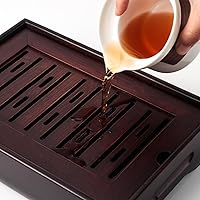 Vista 4 de Mini Bamboo Chinese Tea Tray - 11 x 7 inch Japanese Tea Serving Tray, Small Gongfu Tea Table Set with Reservoir Type Water Storage Box (M)