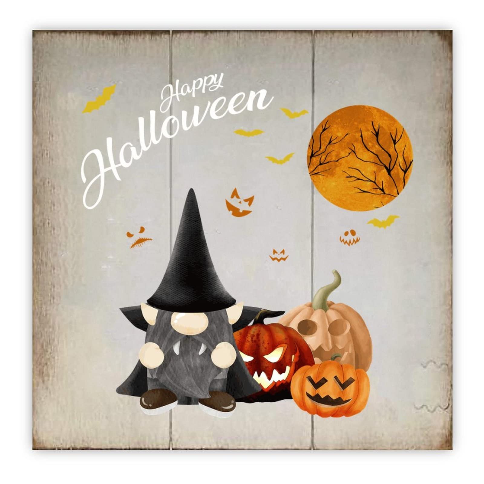 Panneau bois Happy Halloween citrouille fantôme décoration murale rustique
