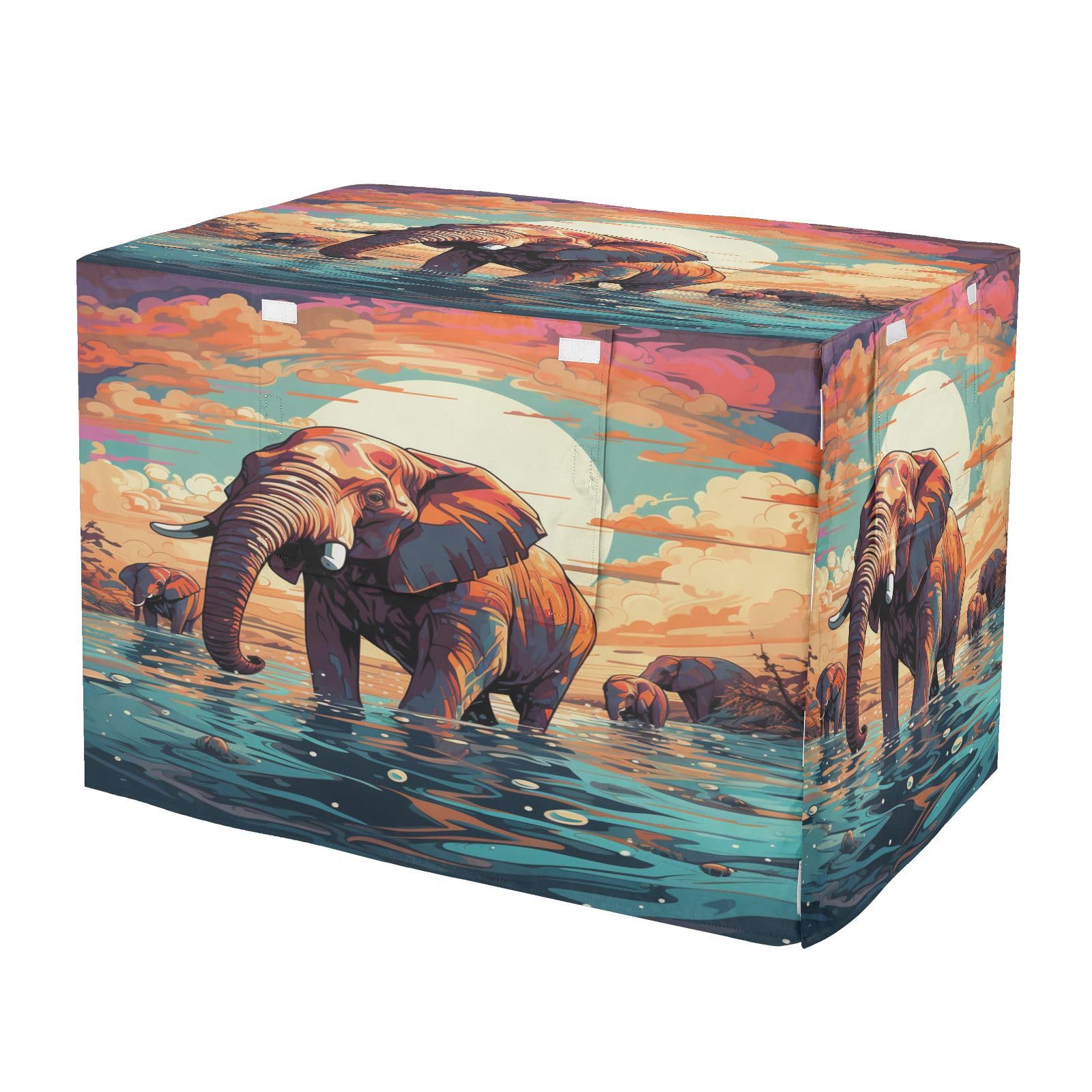 Housse imperméable pour cage chien et chat motif art éléphant coloré intérieur extérieur