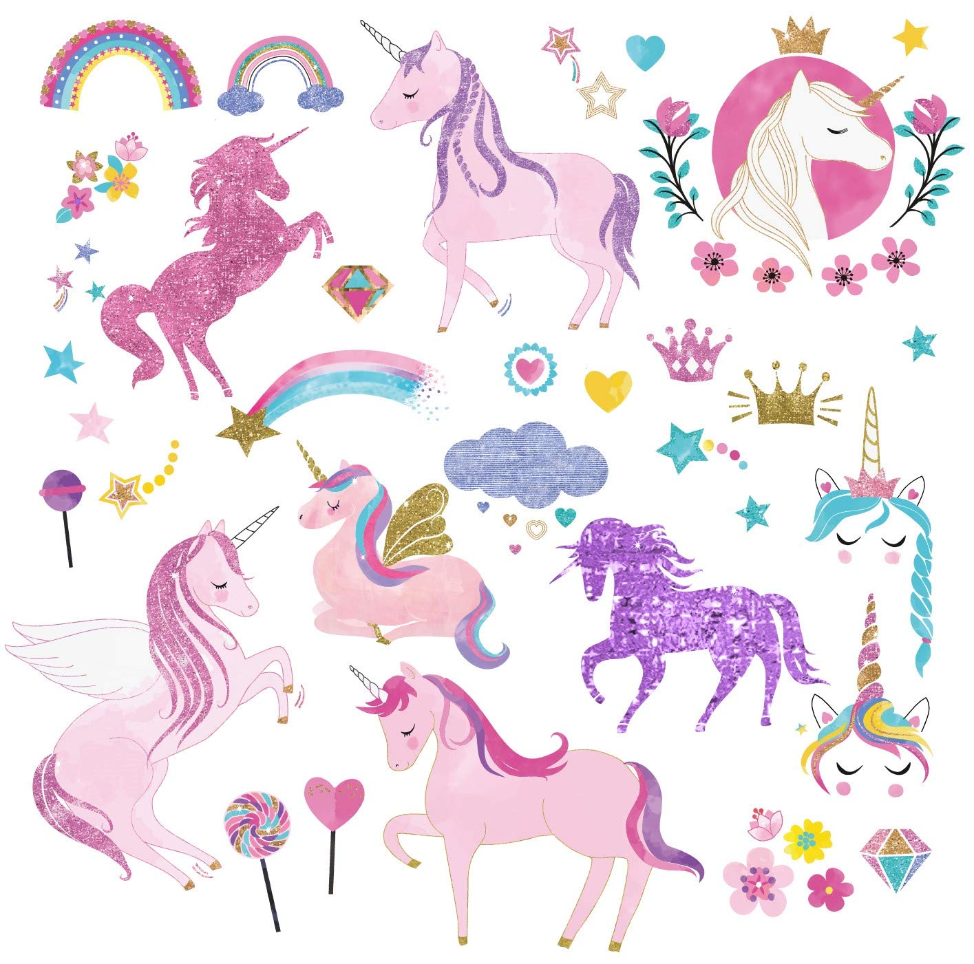 Pastel Magical Unicorn Peel and Stick Wall Art Sticker Decals for Girls