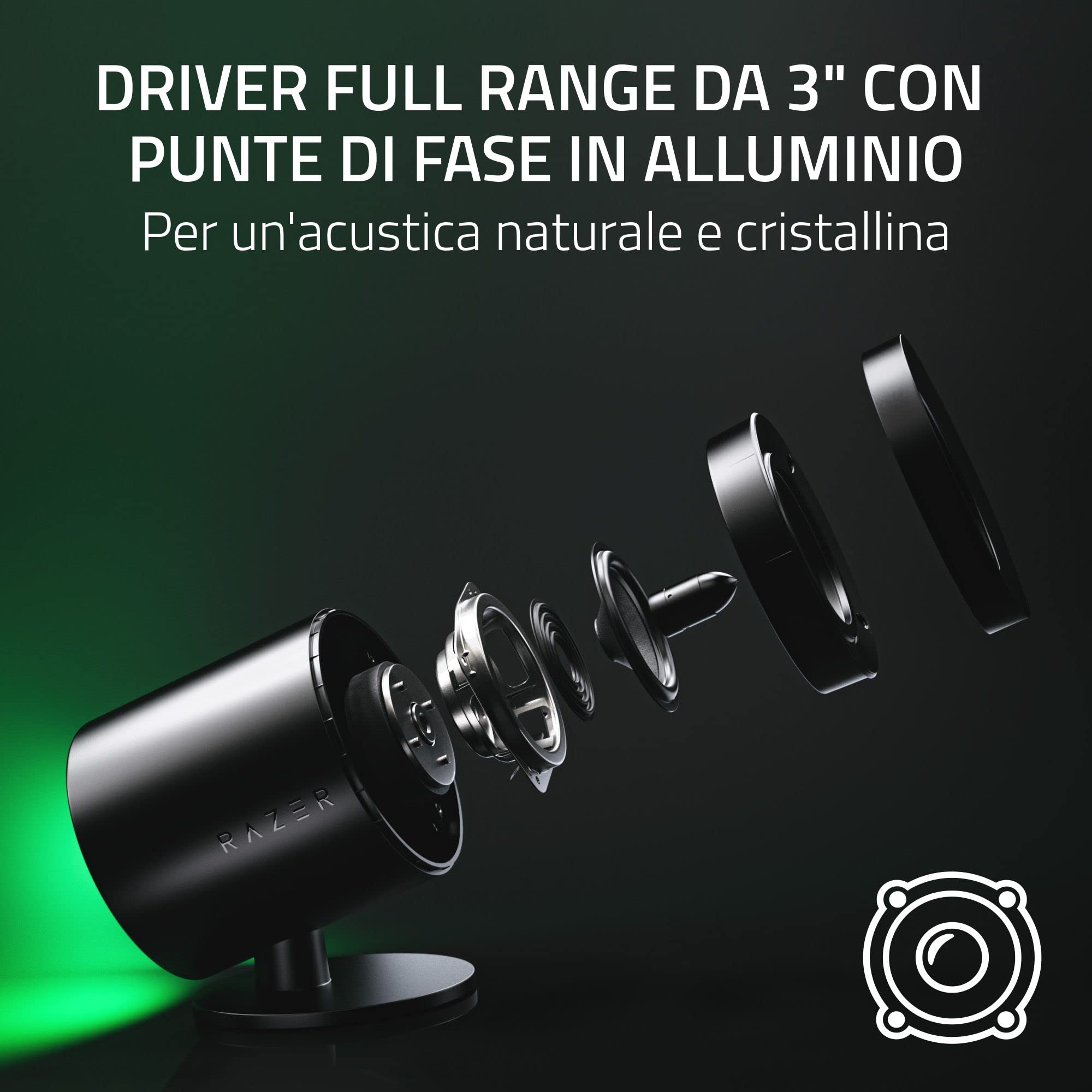 Razer Nommo V2 Pro - Altoparlanti da Gaming per PC 2.1 Full Range con Subwoofer Wireless (Driver Full Range da 3" con Punte di Fase in Alluminio, THX Spatial Audio) Nero