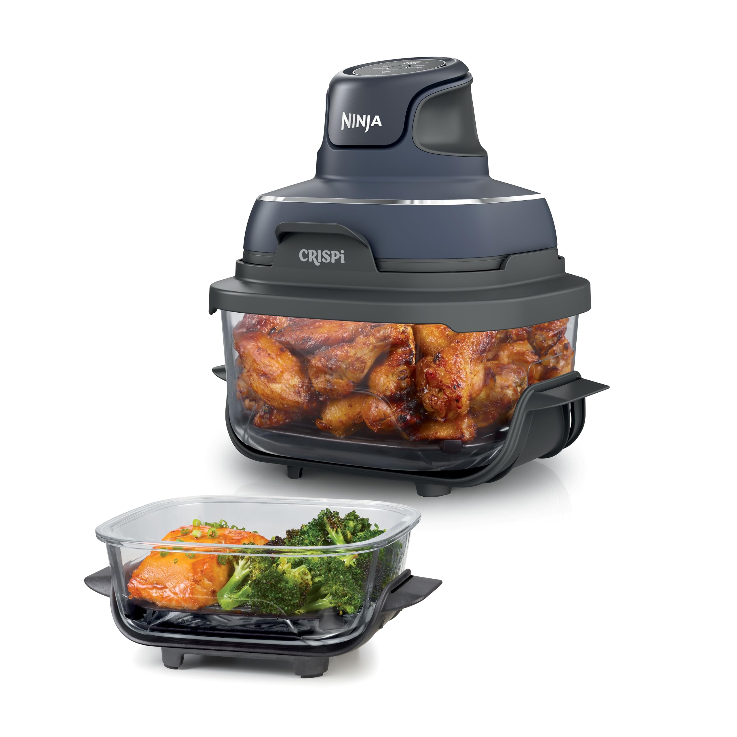 Ninja Crispi 4-in-1 Glass Air Fryer | 450°F | Non-Toxic | 4QT & 6-Cup Glass Containers w/Lids | Microwave, Freezer, Dishwasher Safe | Max Crisp, Air Fry, Bake, Recrisp | Cyberspace Gray, FN101GY
