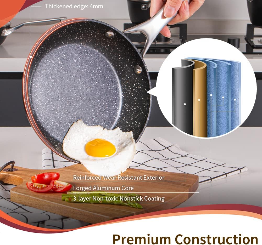 Cookware Set 10-piece, Nonstick Pots and Pans Sets with Stainless Steel Handle for All Stoves, Dishwasher & Oven Safe: Home & Kitchen