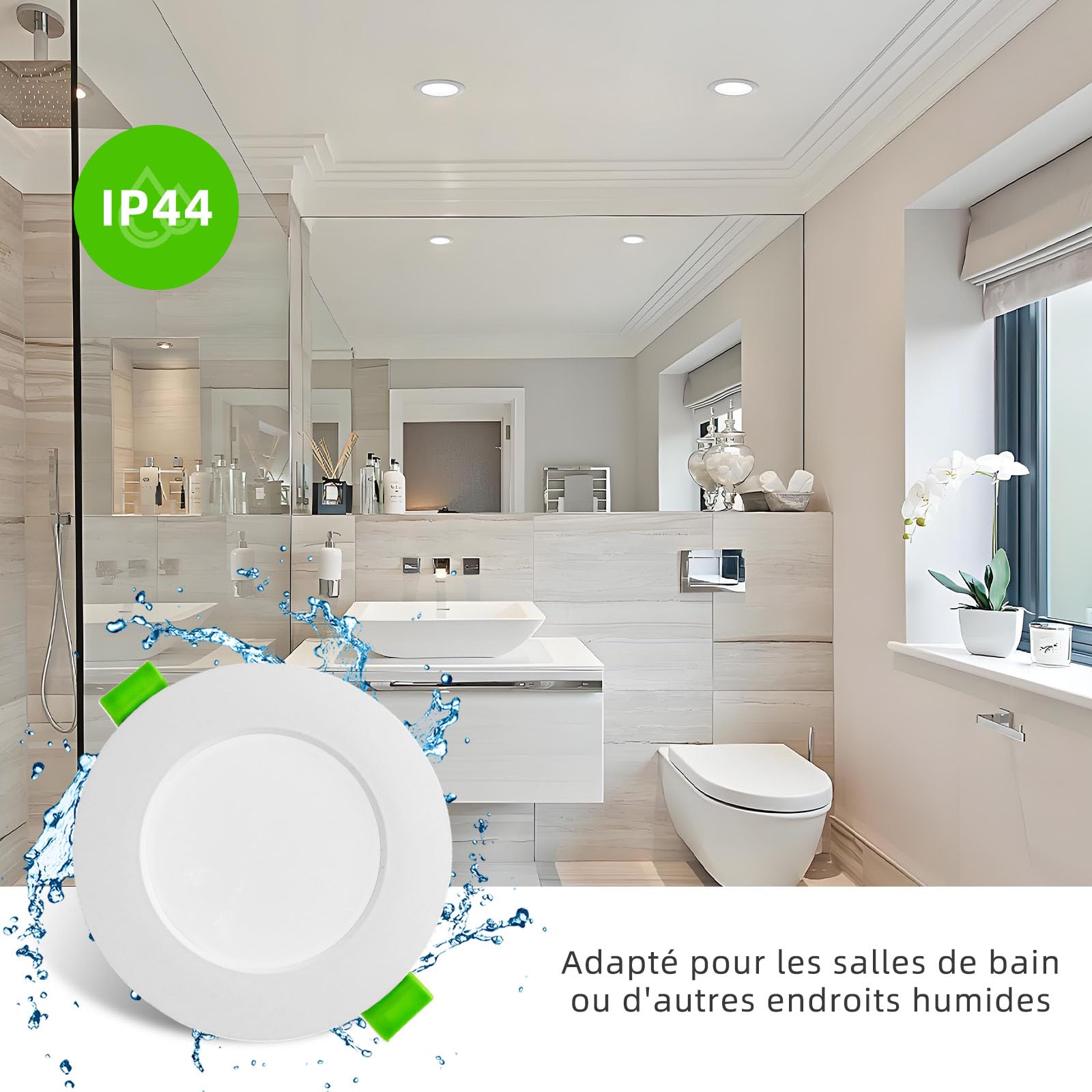 Spot LED Encastrable Extra Plat Blanc Neutre 4000K, IP44 Spot Salle de Bain 5W 450LM, Spots Encastrés LED Diamètre 70-90MM, AC220-240V, Lot de 10