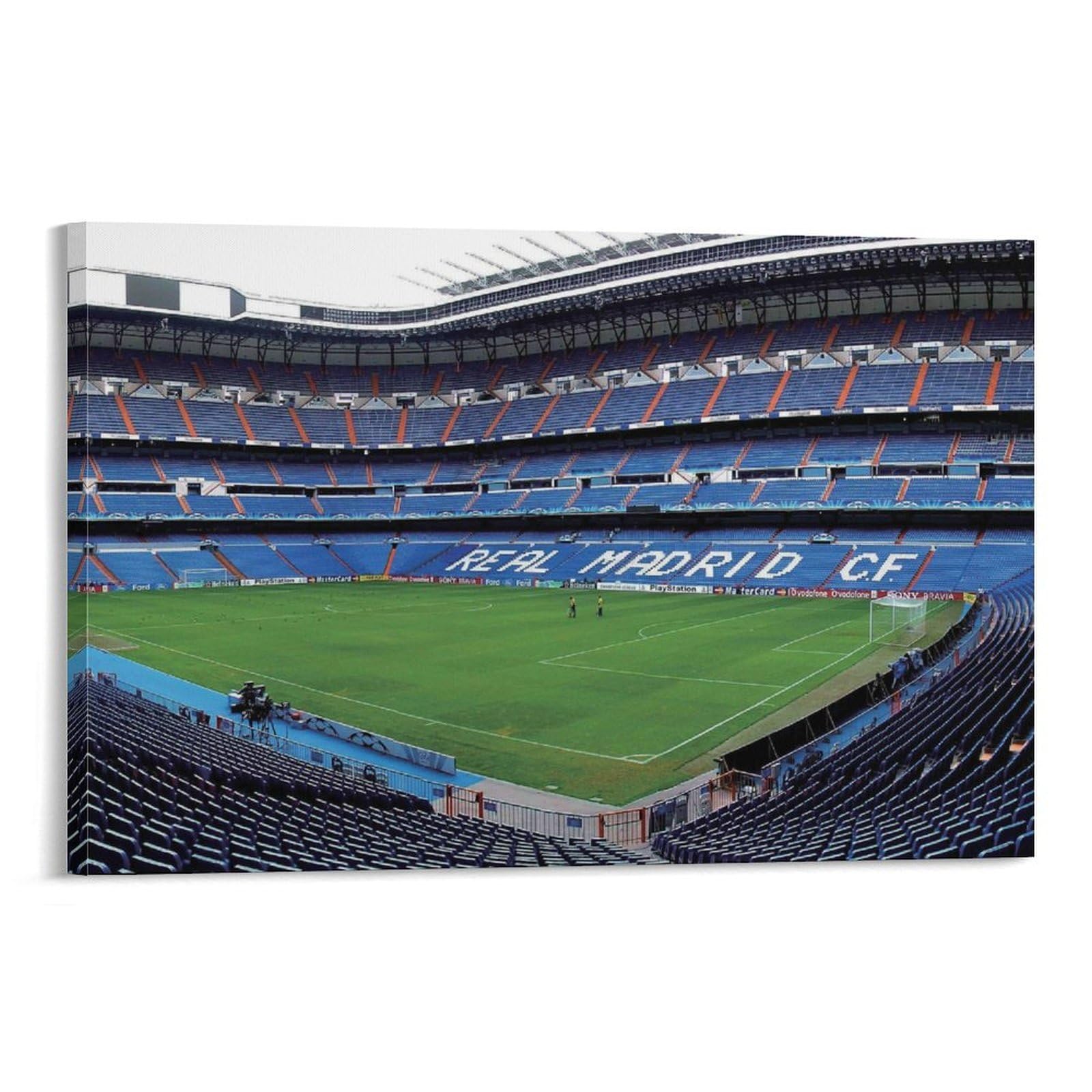CPLVKWRQJ Stadium Soccer Field Single Empty Real Madrid Football Stadium Canvas Print - Living Room Gallery Wall Statement Piece Fade Resistant Ready to Hang 08x12inch(20x30cm)