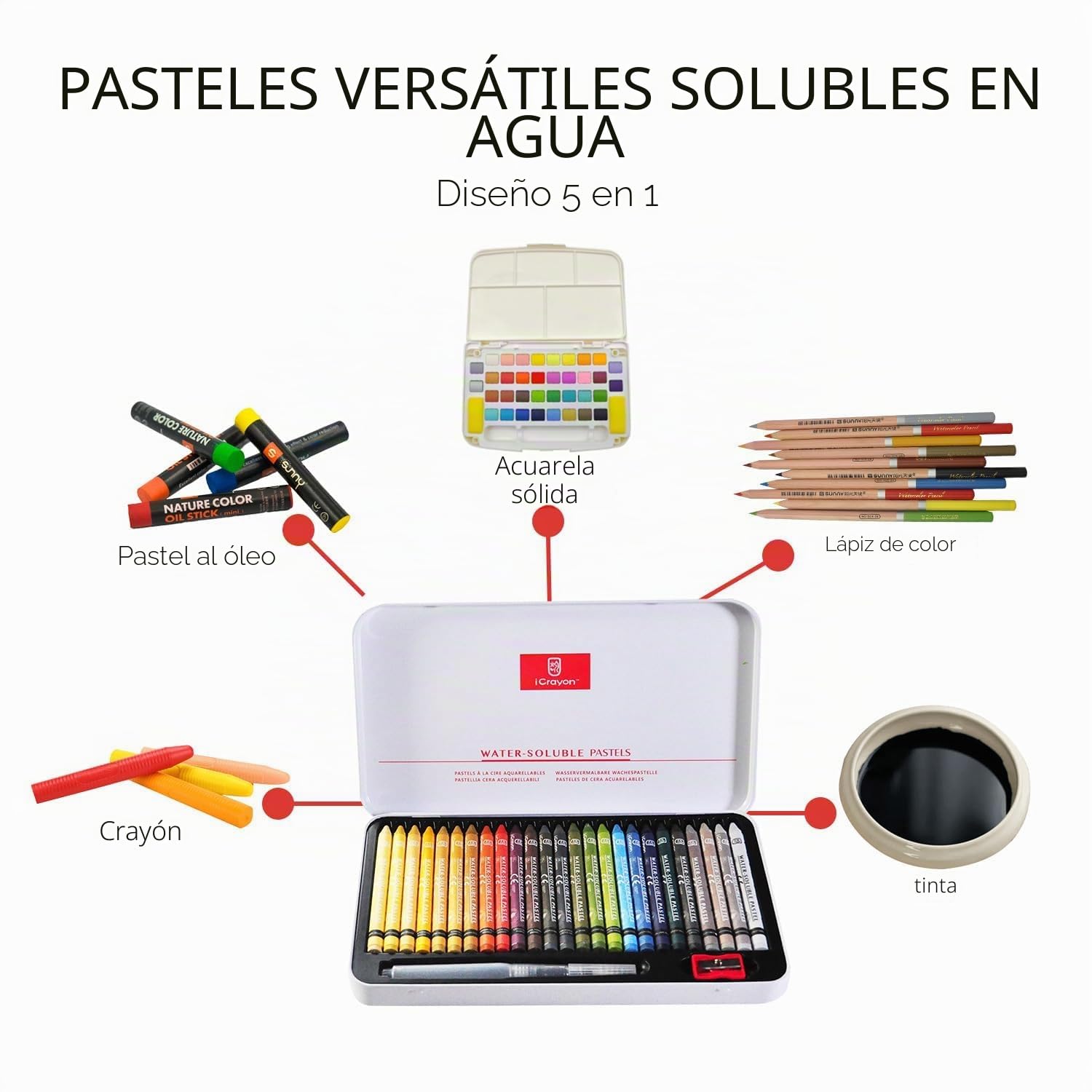 iCrayon Pasteles solubles en agua, 25 colores (Europa)