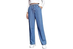 welove Plus Size 3XL Elastic-Waist Women Wide-Leg Jeans