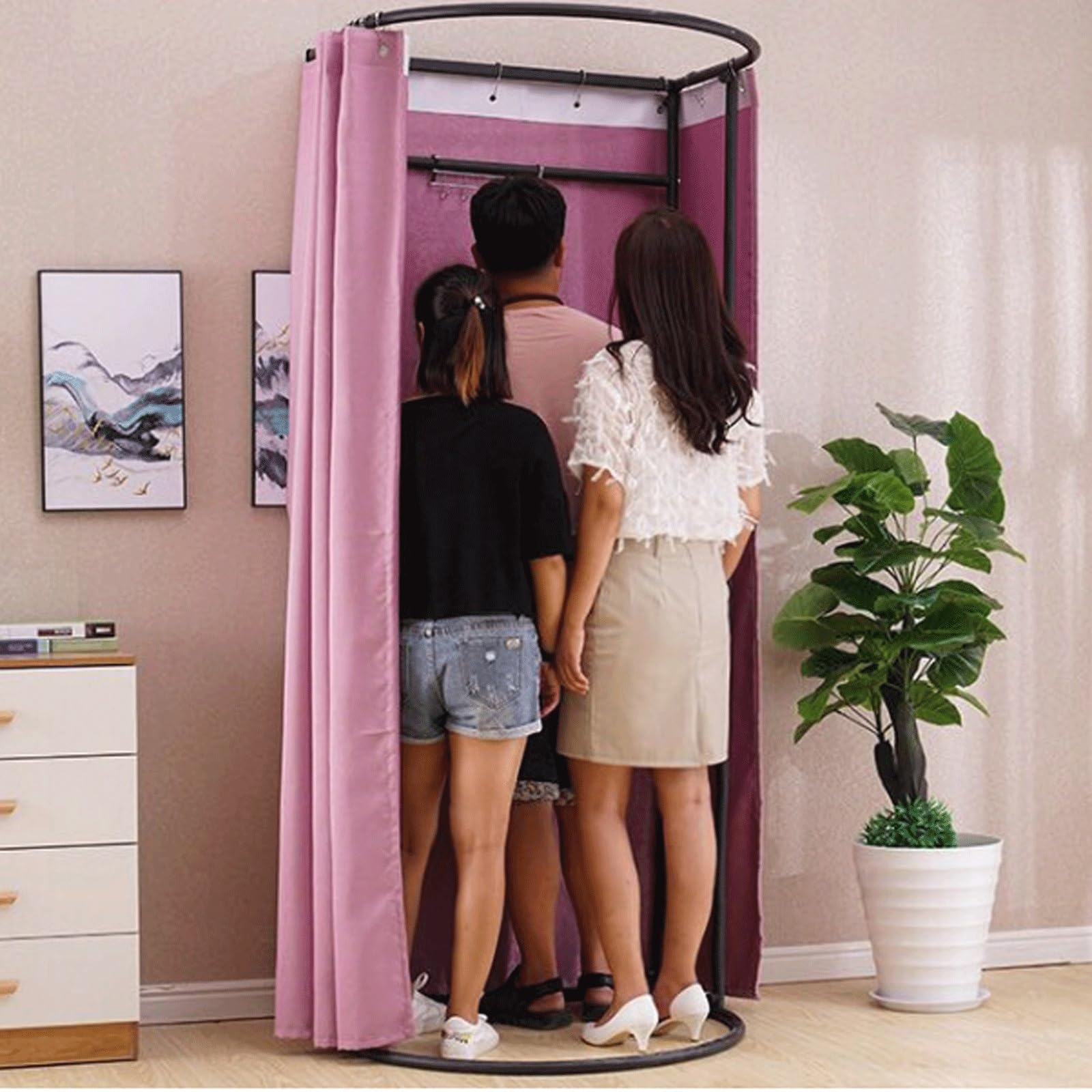 Chambre d'ajustement portable pliable pour magasins de vêtements, vestiaire temporaire (marron, 100 x 95 x 200 cm)