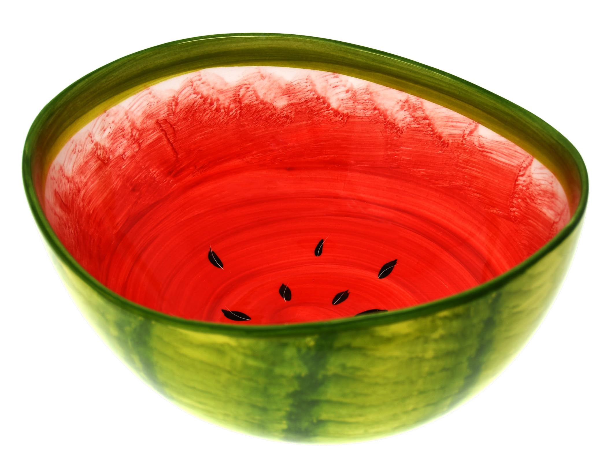 Lashuma Handgemachte Obstschale Melone, Servierschale aus Italienischer Keramik in Melonenoptik, Runde Salatschüssel 24 cm