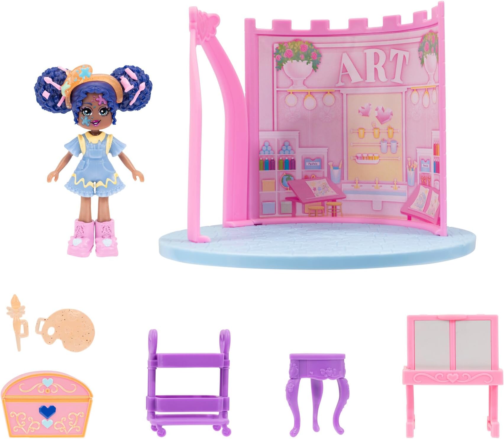 Art Class Playset - 1 Doll, 6 Accessories - 1 Surprise Water Reveal - Fits Inside Castle Playset - Virtual Item Code Included - Ages 5+
