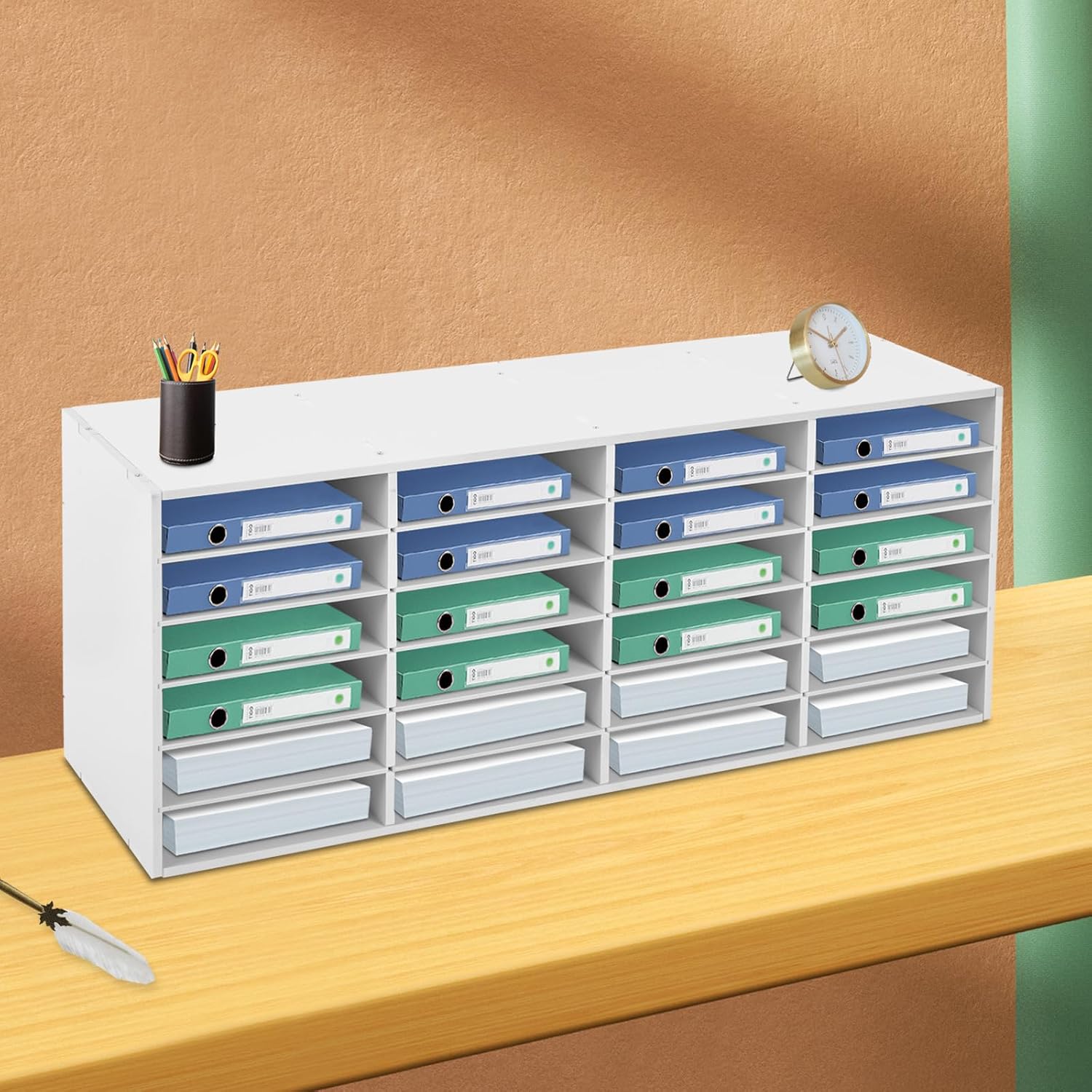 Literature Organizers, 24 Compartments Office Mailbox with Adjustable Shelves+Protective Gloves, Paper Storage Cabinet for Office, Home, Classroom, Mailrooms Organization, 39.4 * 11.8 * 16.5in