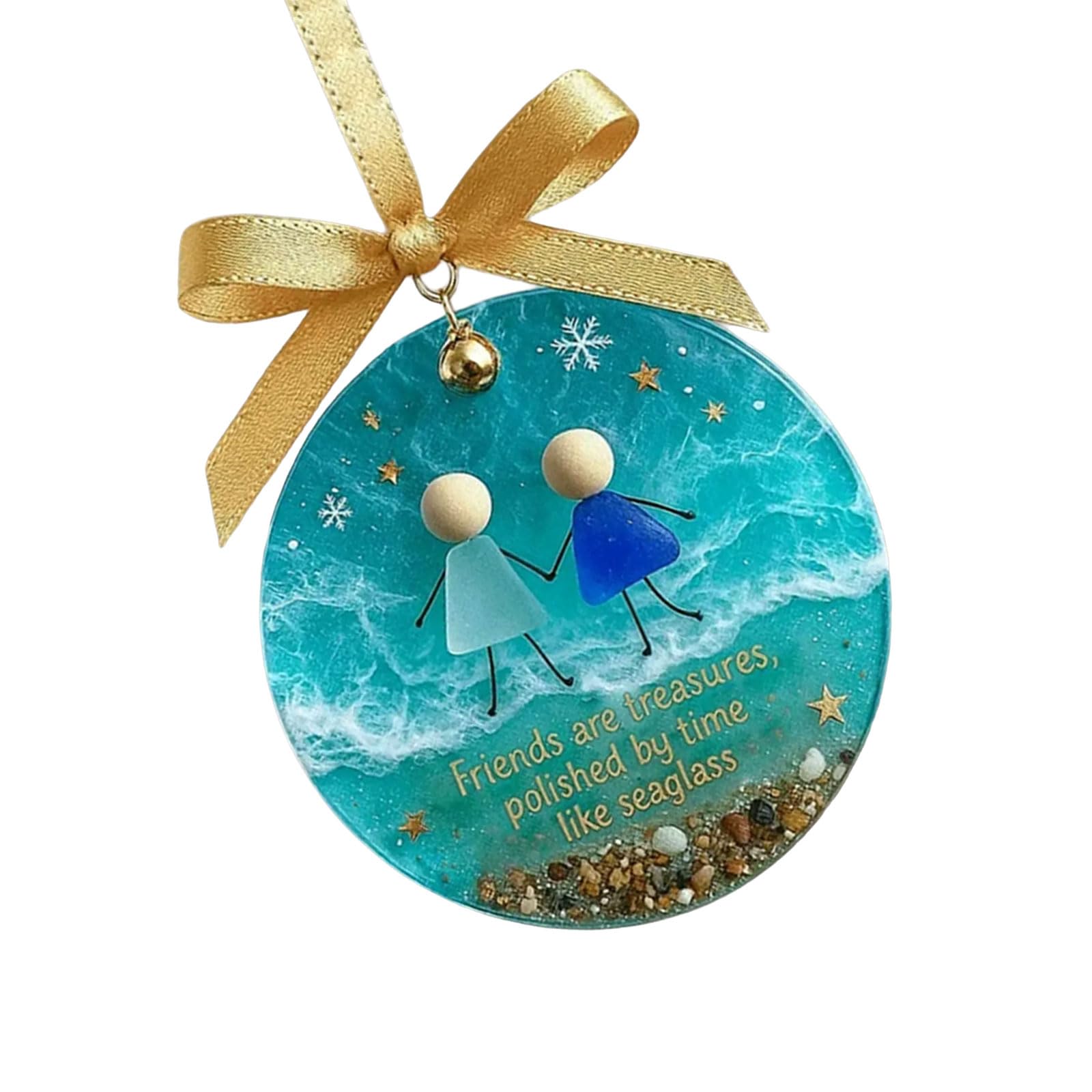 Yhplxyuus Handcrafted Sea Glass Friendship Bells Holiday Ornament Elegant Christmas Tree Decor for Home Party Artistic Sea Glass Friendship Bells Ornament Handcrafted Holiday Decoration