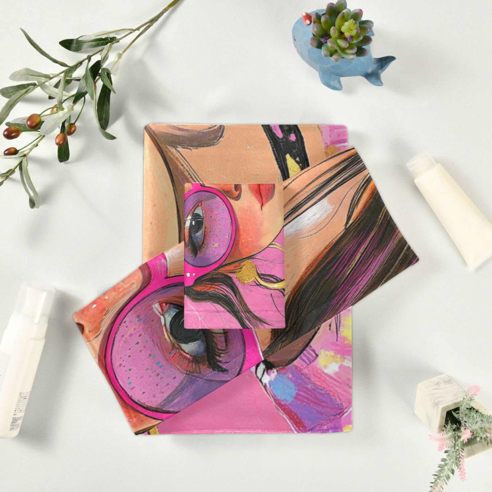 Beauty Woman - Set di 3 asciugamani da testa a piedi, 1 asciugamano da bagno, 1 asciugamano per le mani, 1 panno per la casa, cucina e famiglia