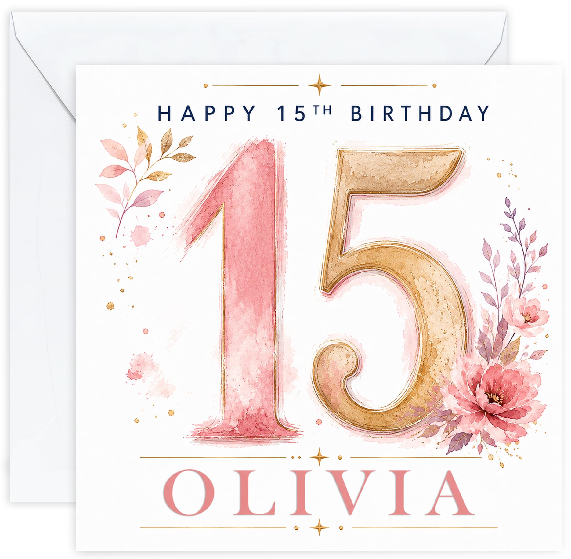 Personalised 15th Birthday Card for Girls | Fifteenth Birthday Card for 15 Year Old Girls Teenager | Daughter Granddaughter Niece Sister Friend | Birthday Card for Her with Name (Design 05) โ image 1