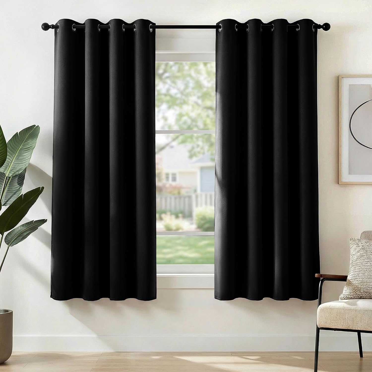 Deconovo Blackout Curtains for Bedroom, 2 Panels, 52W x 63L, Black