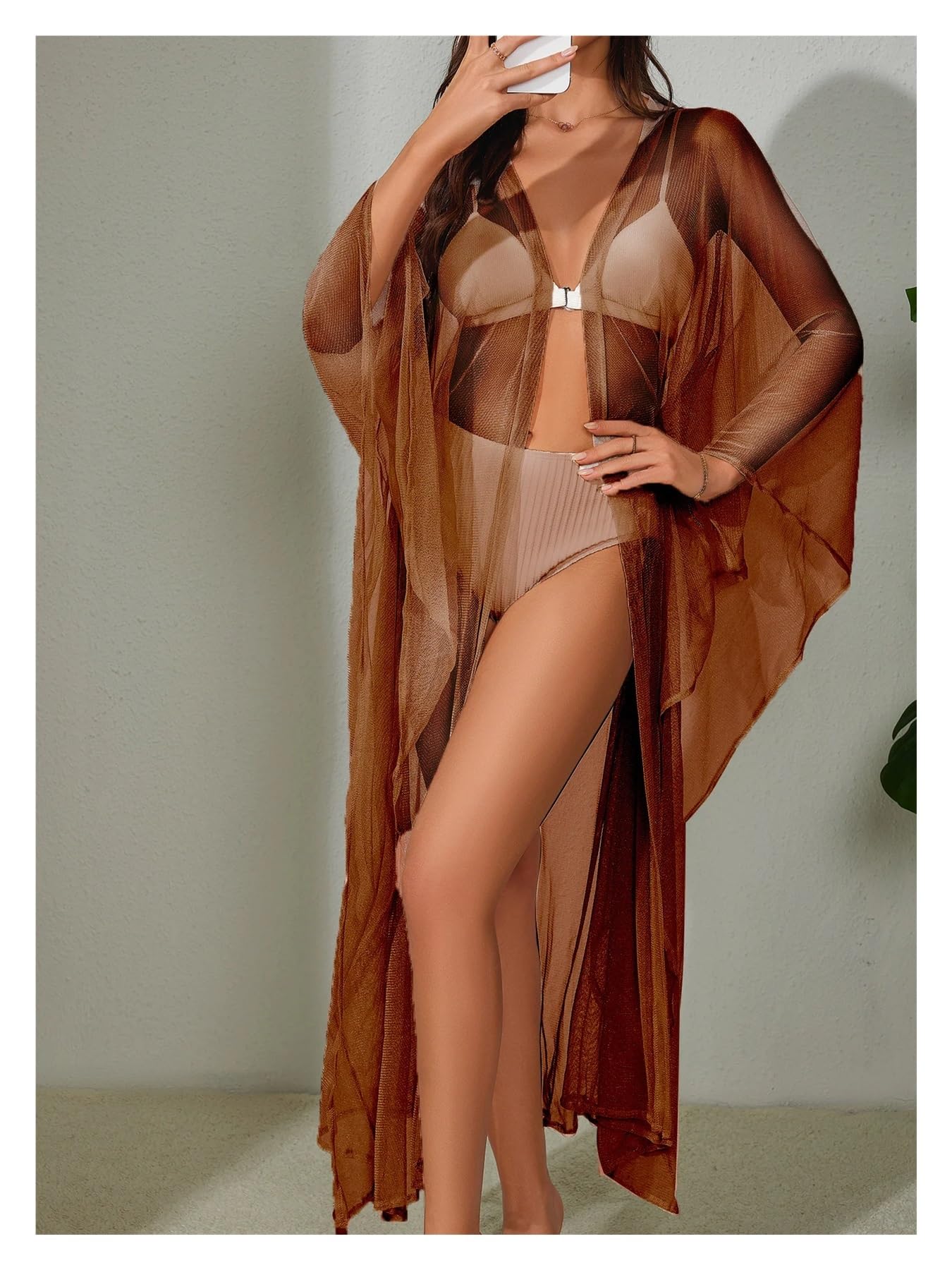 Robe De Plage Femme Cape de Plage Unie avec Ceinture for Femme, vêtements de Plage for Les Vacances d'été(Pink Beach Cover up)