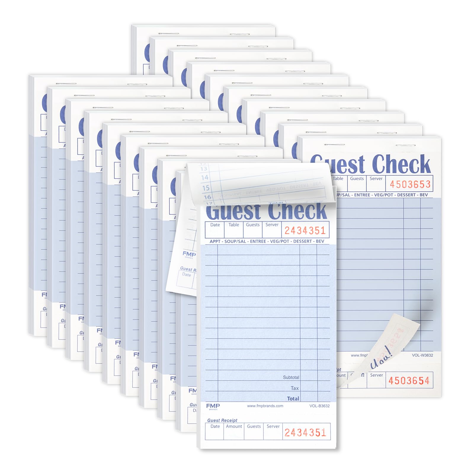 FMP Brands Gästehefte für Server, Server-Notizblöcke, Papier, insgesamt 1000 Blatt (20 Blöcke), blau mit Gästebeleg, Gästescheckblöcke, Restaurant-Bestellblöcke, Kellnernotizblöcke