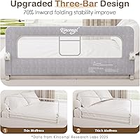 Vista 5 de Riel de cama para niños pequeños, rieles de cama basculantes de 150 cm con base en forma de U más ancha, protector de cama transpirable para bebé
