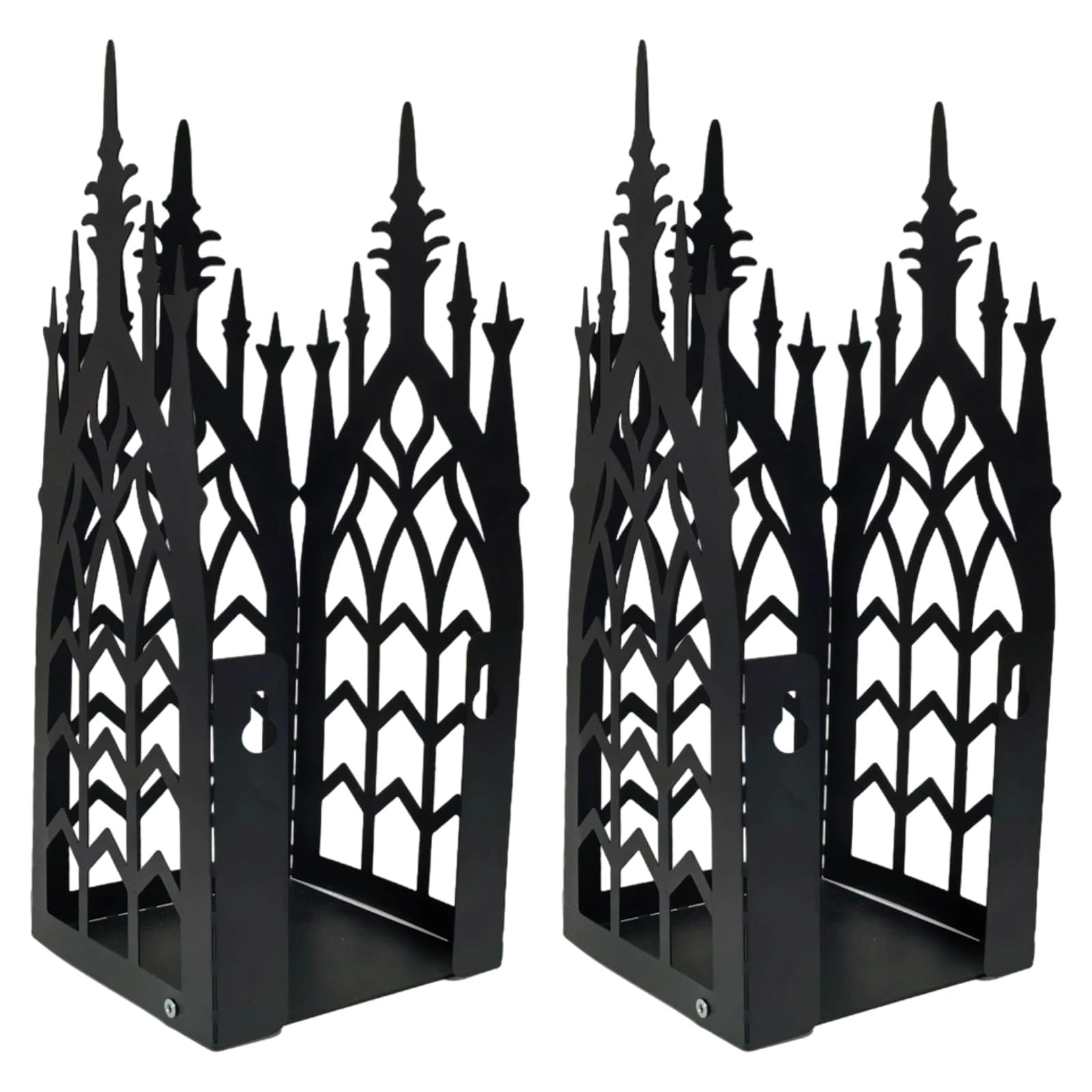 2 STK. Gothic Cathedral Wandkerzenhalter, Schwarze Metall Wandhalterung für Kerzen, Set aus Zwei Wandkerzenhaltern, Eisen Wanddeko für Innen und Außen, 28,6 x 10 x 10 cm