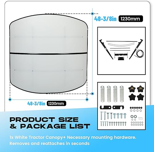 Miniatura 2 de ECOTRIC Toldo para tractor compatible con todos los ROPS de 48-38 pulgadas x 48-38 pulgadas, tractores equipados ROPS toldo blanco para tractor y