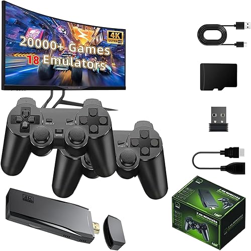 Retro Game Stick-40000 Games - Consola de videojuegos retro con HDMI 4K y consola de juegos clásica para TV con controladores inalámbricos de 2.4G