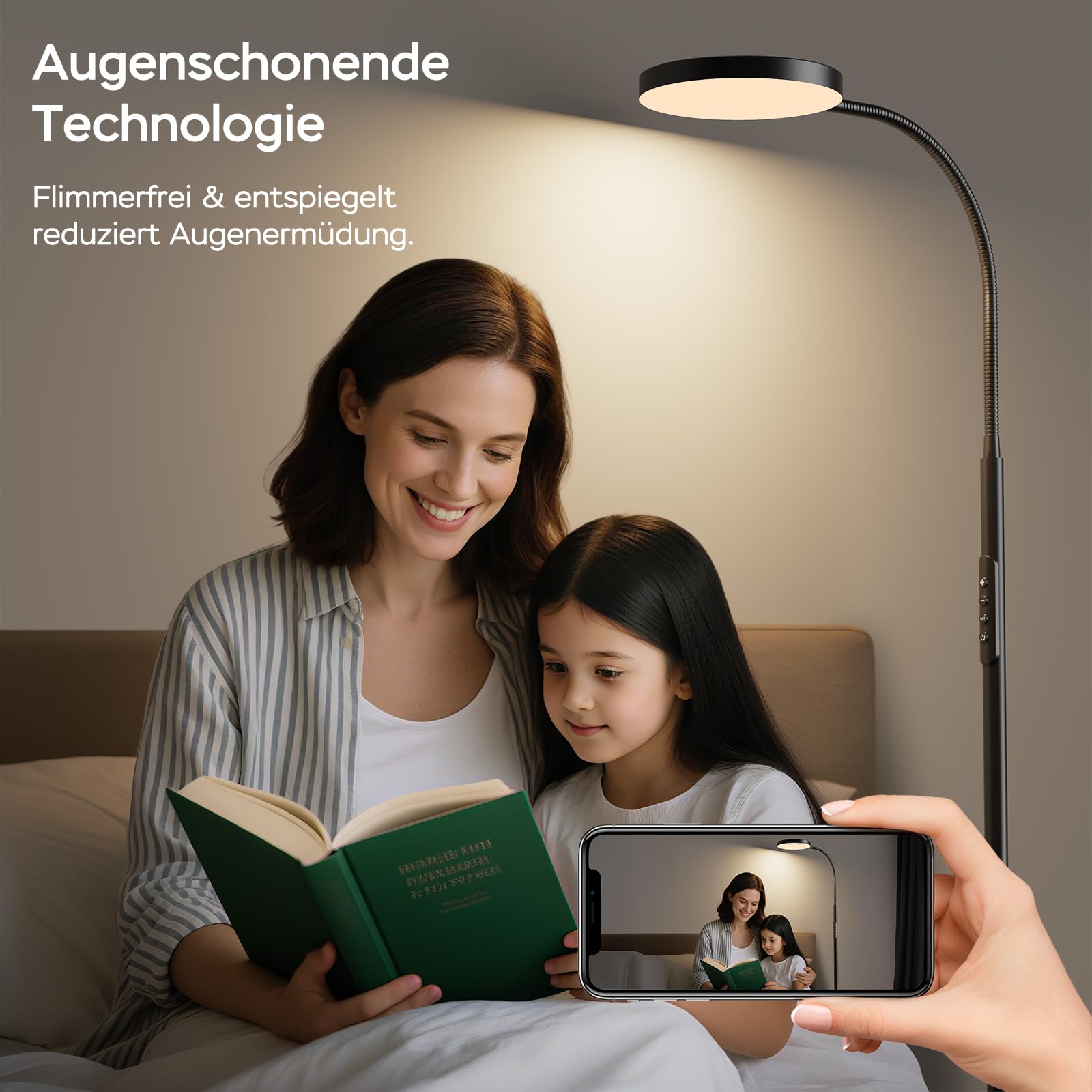ANTENLICHT NOVA Stehlampe LED | Sofa stehlampe dimmbar mit Fernbedienung | 4 Farbtemperaturen & 4 Helligkeiten | 30 Min & 1 Stunden Timer | 18W Stehleuchte Schwarz für Schlafzimmer, Wohnzimmer, Büro