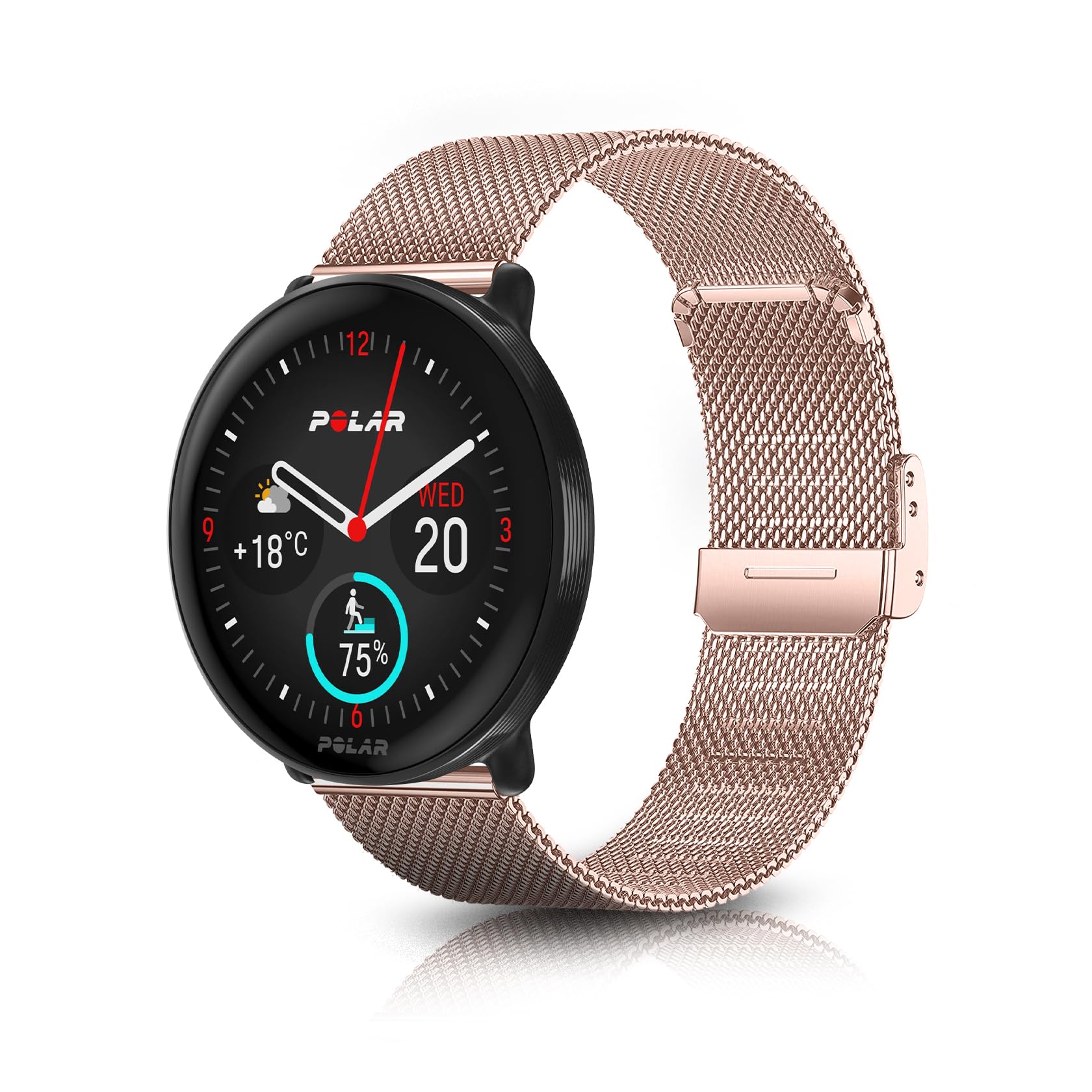 ToVioc 20mm Mesh Woven Metal Strap for Polar Ignite 3 Titanium - Rose Gold