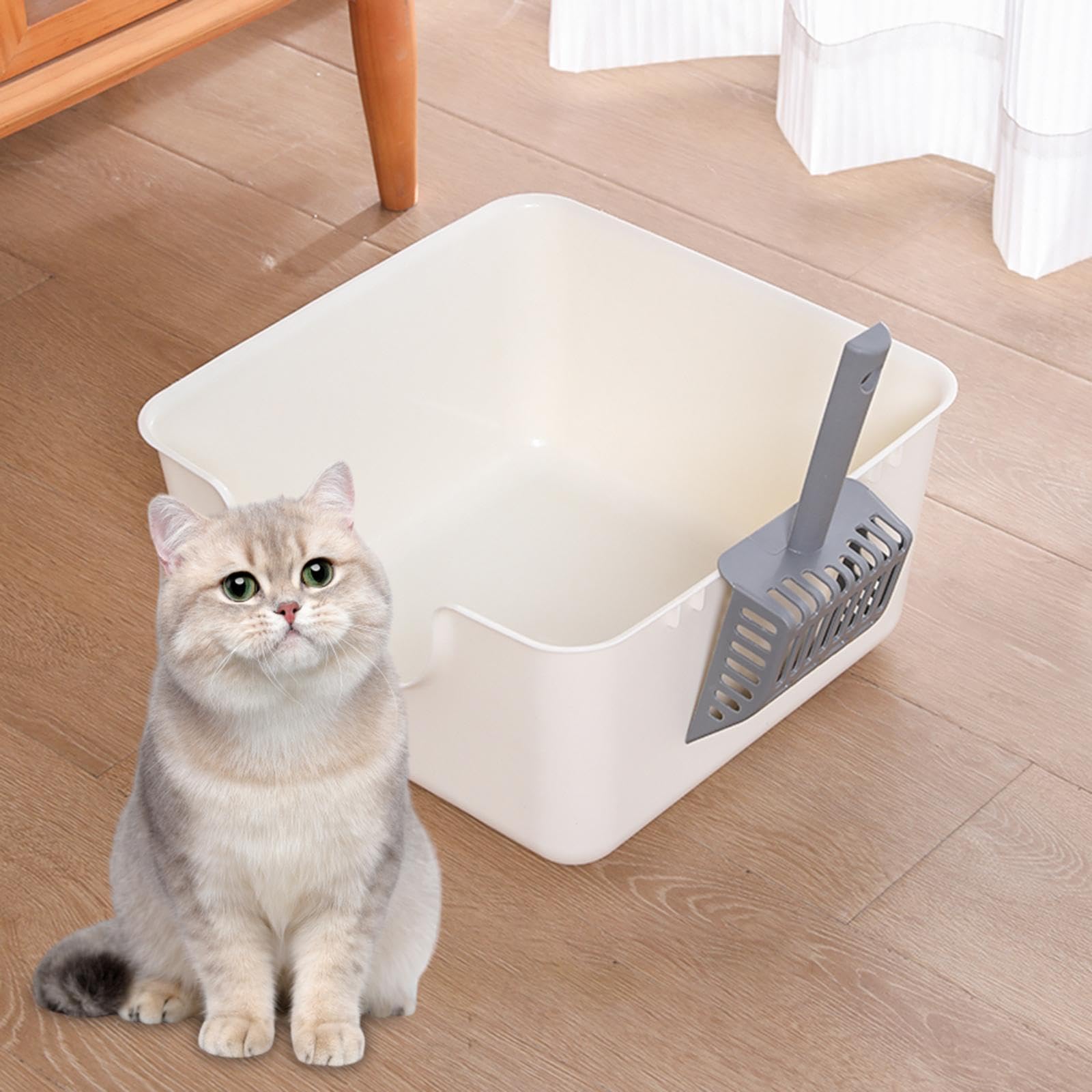 F Fityle Bac à litière pour Animaux de Compagnie à Dessus Ouvert, bac à litière pour Chat, Fournitures Portables pour Animaux de Compagnie, bac à litière, Blanc