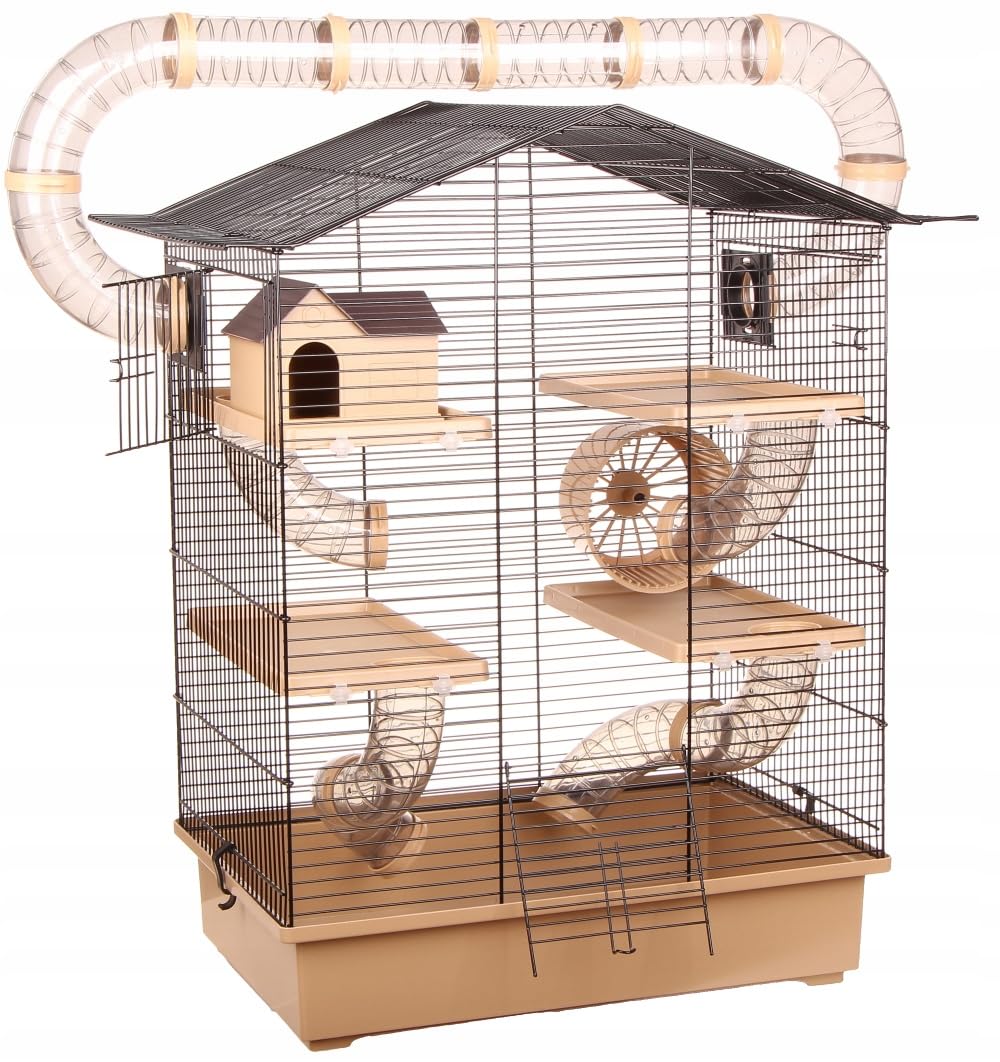 XXL Diamant Hamsterkäfig 4 Etagen großes Röhrensystem Beige Außenröhren mehrere Türen viel Zubehör