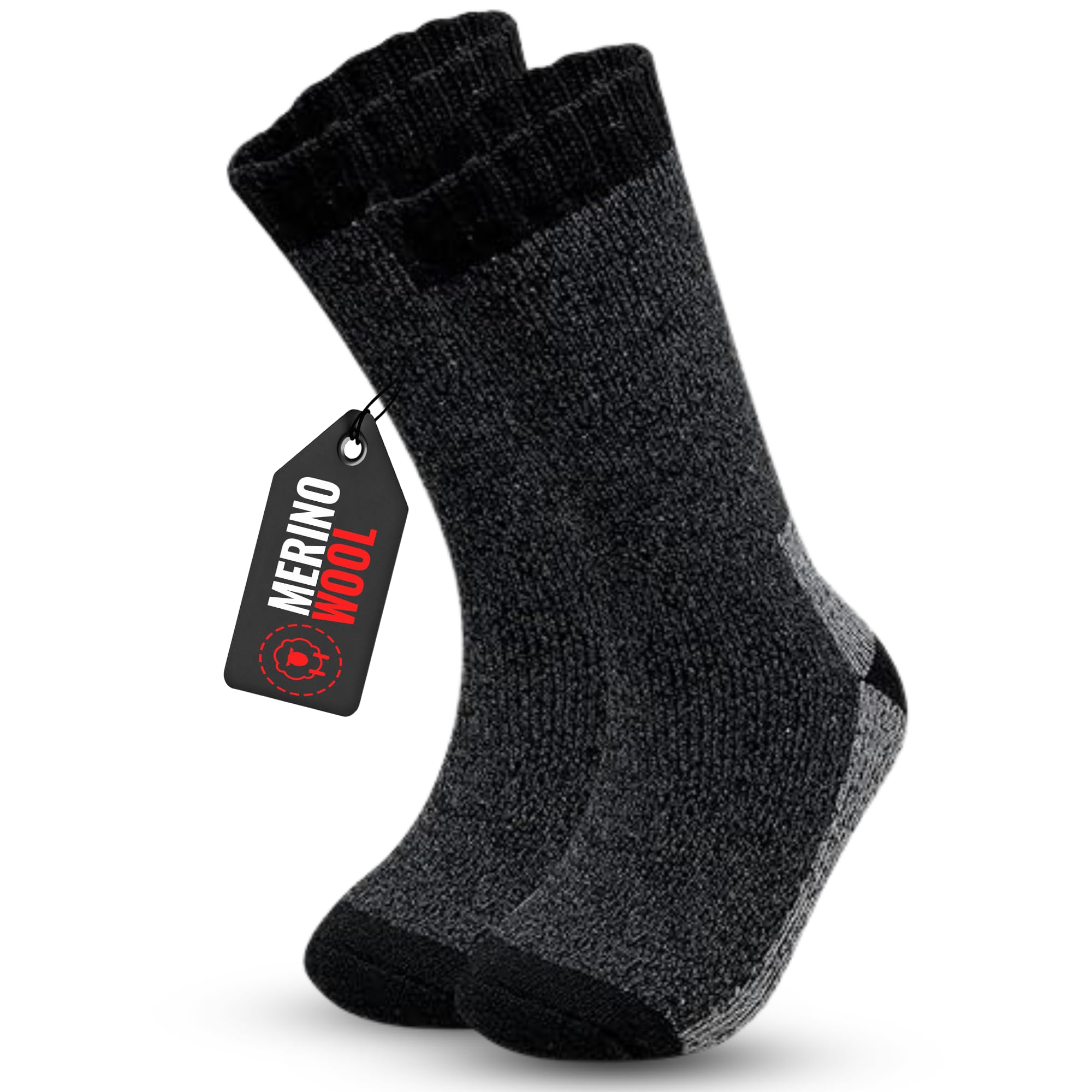 Towelogy Men's Grey / Black Wool Thermal Socks 1 Pair | Warm Cosy Fluffy Heated Socks | Soft Merino Knit Winter Crew Socks (2.4 Tog) Uk 6-11 (1, Grey/Black)